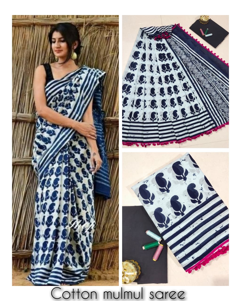 Bagru Block Printed Mulmul Cotton Saree